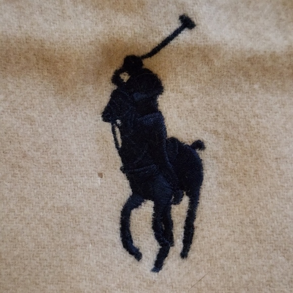 Polo Ralph Lauren 100% Lambswool Ivory Scarf with Navy Logo Made In Italy Flawed - Picture 4 of 9